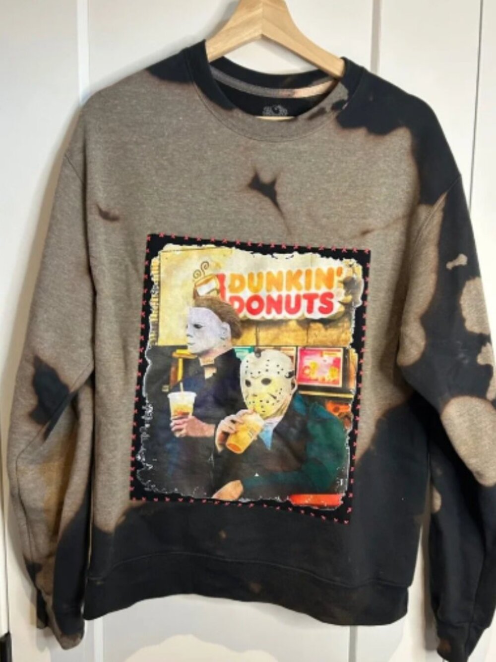 Halloween Michael Myers Jason Dunkin Donuts Bleach Wash Sweatshirt